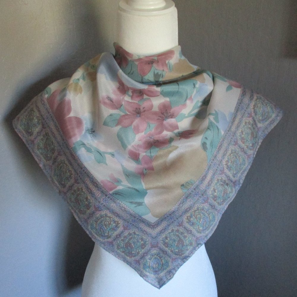 Smokey blue trimmed floral scarf